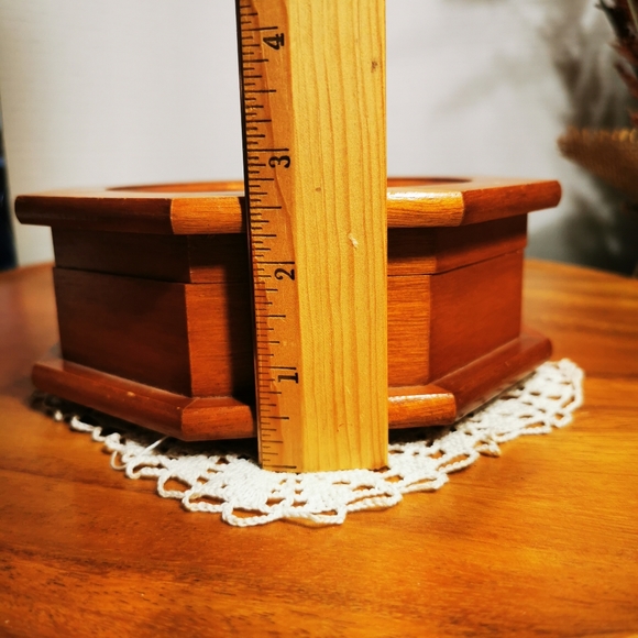 Vintage Octagonal Wooden Jewelry Box with Faux Stained Glass Lid - Picture 16 of 16